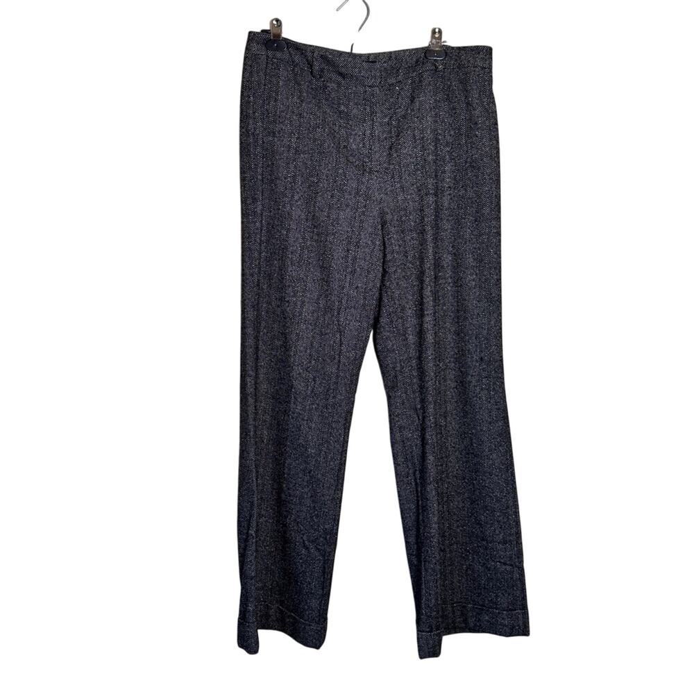 Anne Klein Grey Herringbone Wool Wide Leg Trouser Dress Pants Womens 14 Preppy
